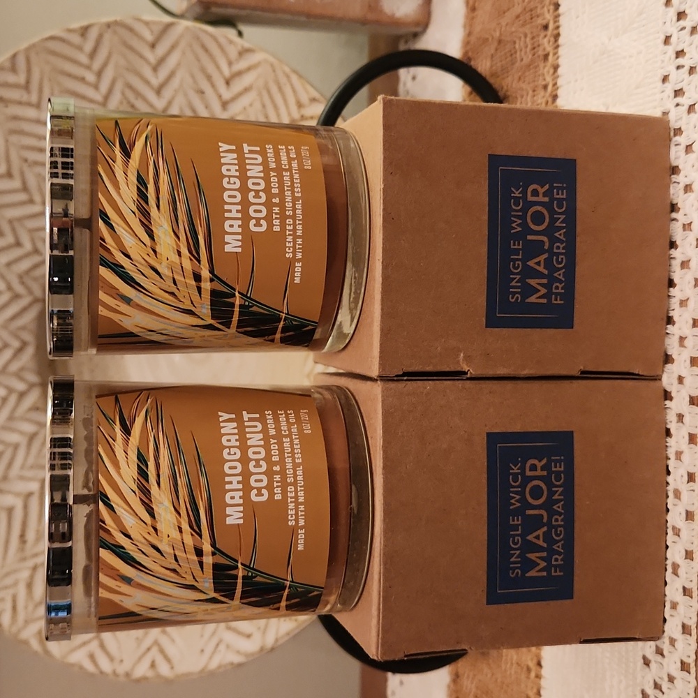 Bath and Body Works "Mahogany Coconut" Single Wick Candles BUNDLE OF 2